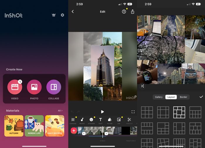 InShot app interface overview. 