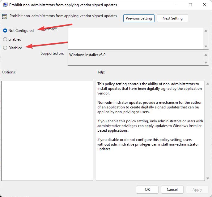Installation Is Forbidden -  Not Configured