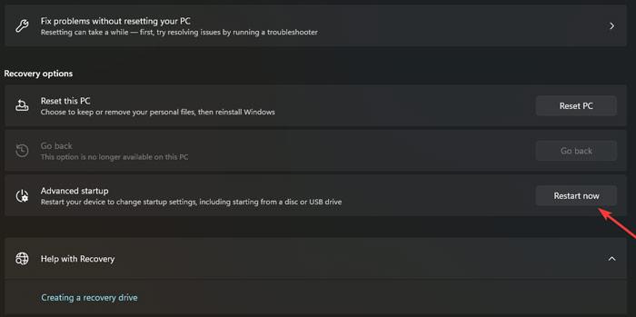 Installation Is Forbidden Advanced Startup Restart Now Option