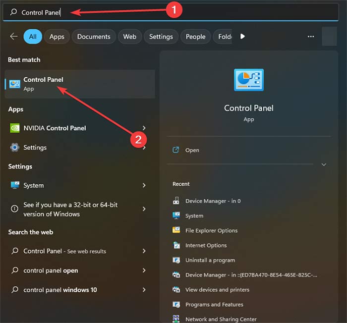 Installation Is Forbidden - Control Panel In Search Results