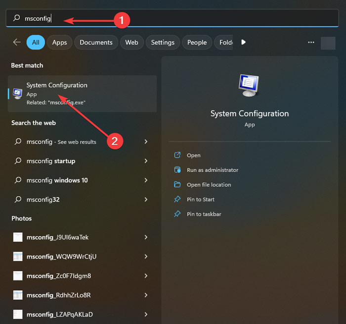 Installation Is Forbidden - Msconfig In Search Results