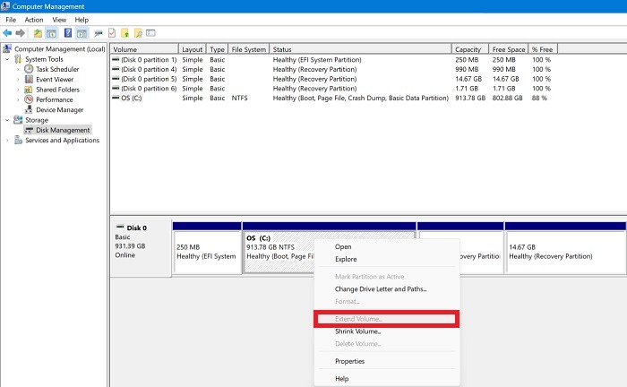 Not Enough Disk Space Windows Update Extend Volume