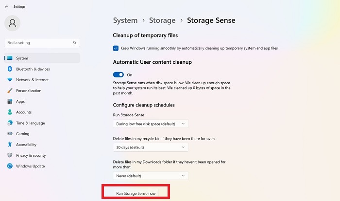 Not Enough Disk Space Windows Update Run Storage Sense Now