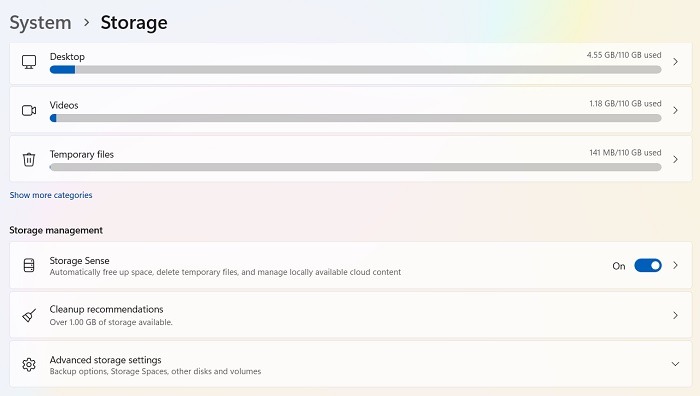 Not Enough Disk Space Windows Update System Storage