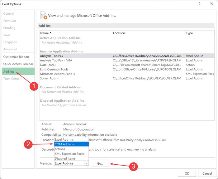 Not Enough Memory -Manage Addins