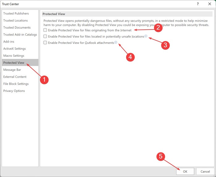 Not Enough Memory -Trust Center Settings