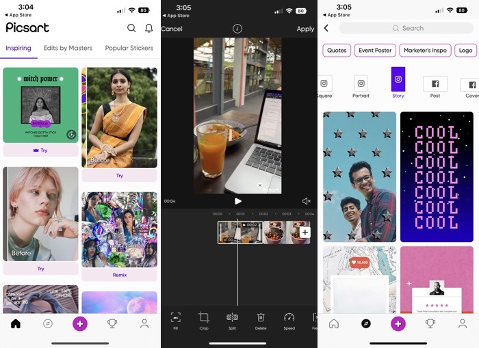 Picsart app interface overview.