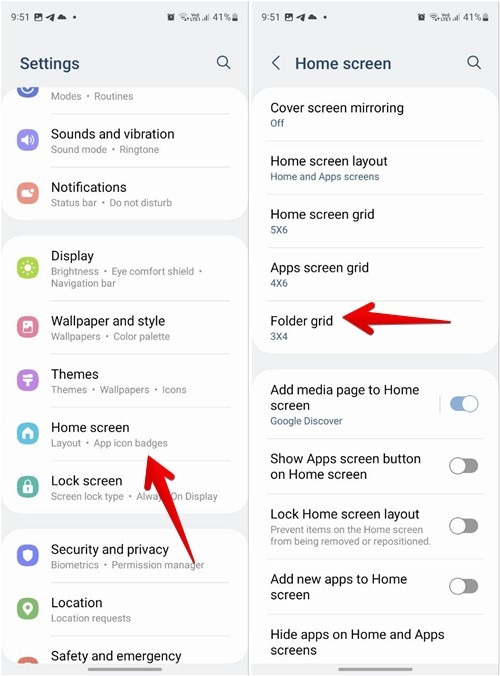 Samsung Folder Grid Size