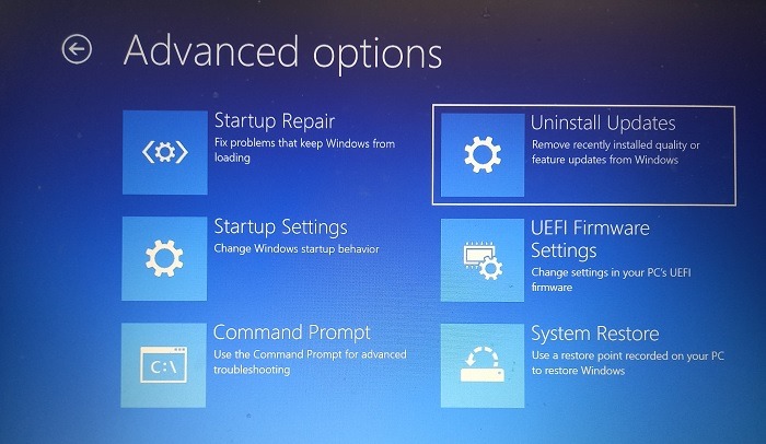 "Advanced options" screen with various solutions to try. 
