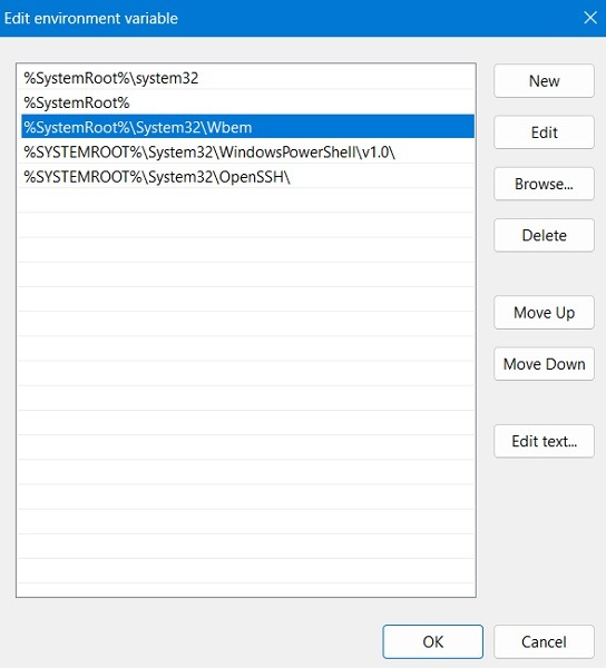 Exploring variables in "Edit environment variable" window.