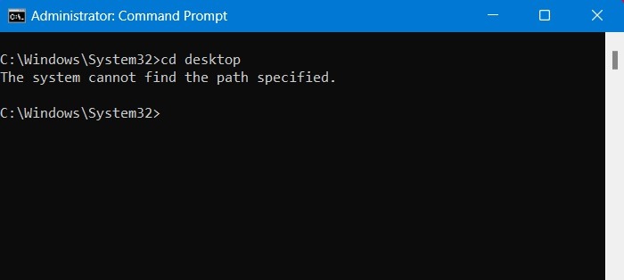"The system cannot find the path specified" error showing in cmd.