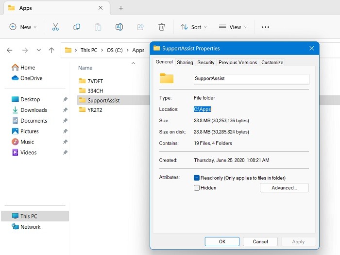 Checking if path location is accessible in folder Properties window. 