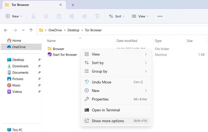 Clicking "Show more options" from context menu in File Explorer.