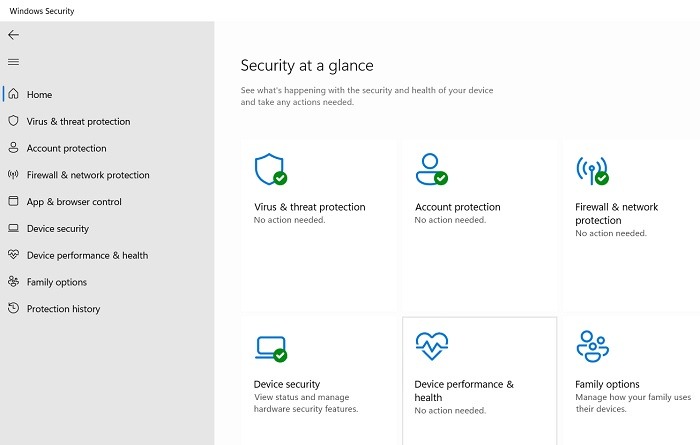 "Security at a glance" page view.