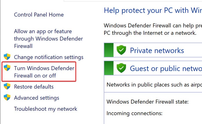 Unidentified Network - Turn Windows Firewall On Or Off