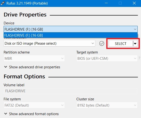 Use Rufus Create Bootable Usb Select Device