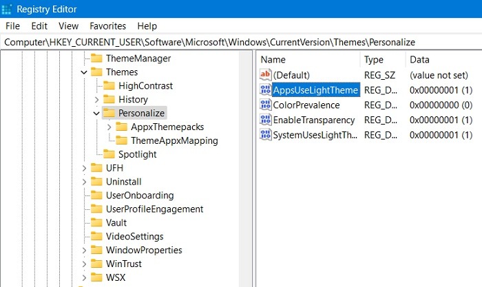 Windows Registry Hacks Appsuselighttheme