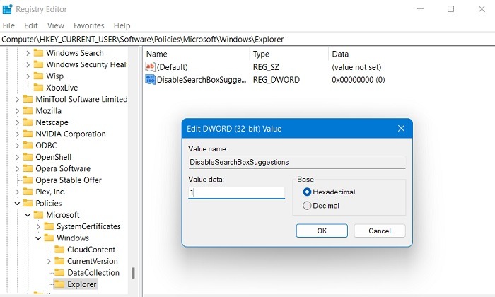 Windows Registry Hacks Disablesearchboxsuggestions New Value