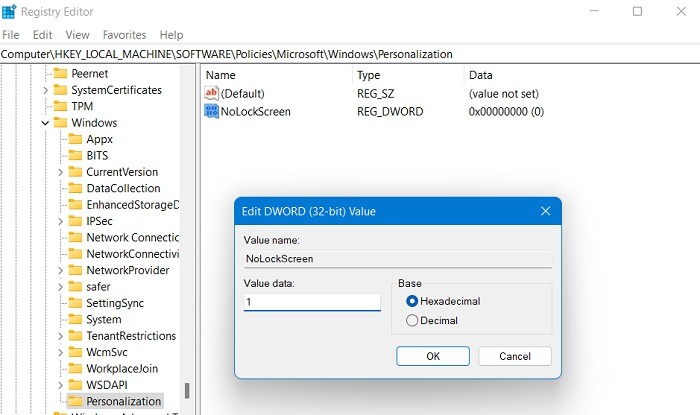 Windows Registry Hacks Personalization Nolockscreen New Value View