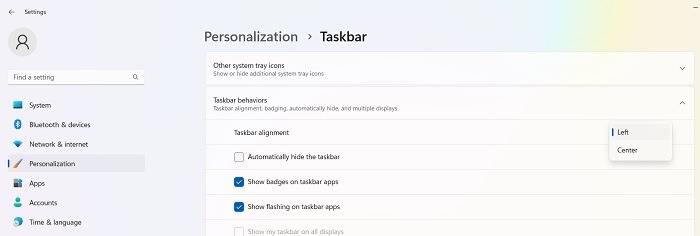 Windows Registry Hacks Taskbar Settings Left Alignment