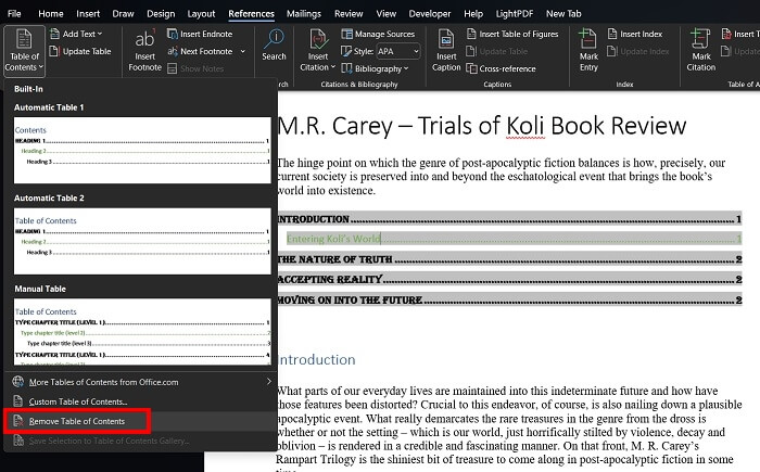 Add Toc Word Pc Remove All