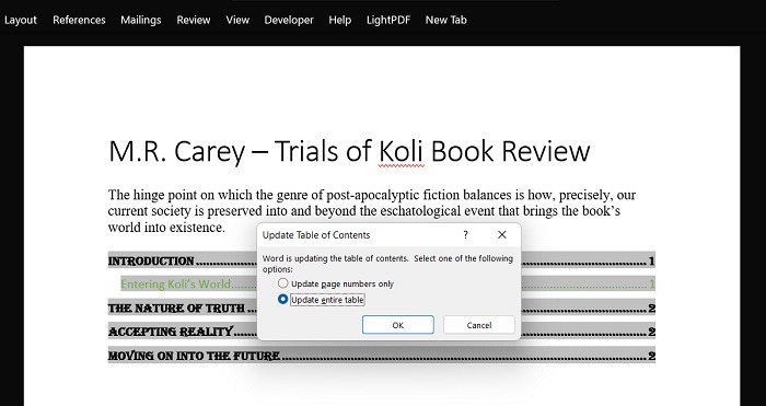 Add Toc Word Pc Update All Fields