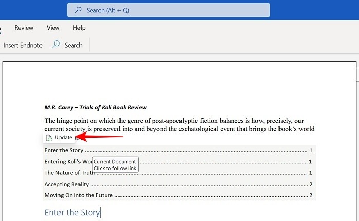 Add Toc Word Web Update Toc
