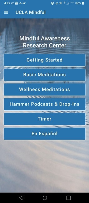 UCLA Mindful's main screen