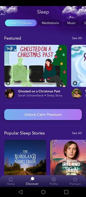 Exploring various sleep meditations on the Calm app