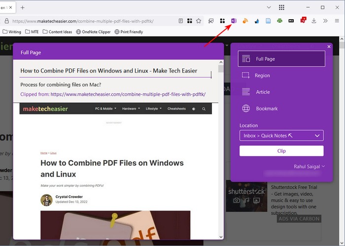 Capture Full Page Onenote Clipper