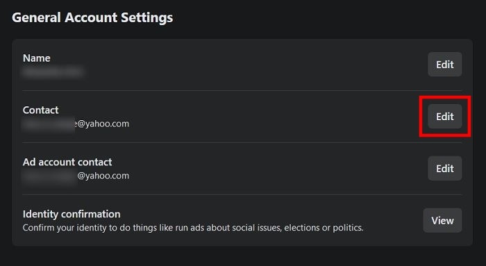 Change Facebook Primary Email Pc Contact Edit