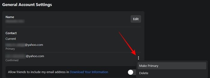 Change Facebook Primary Email Pc Three Dots