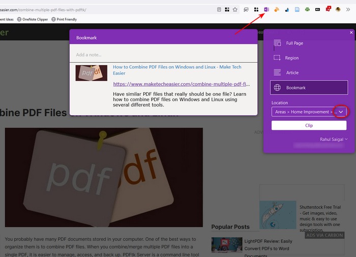 Choose A Onenote Section To Save Clipped Information 1