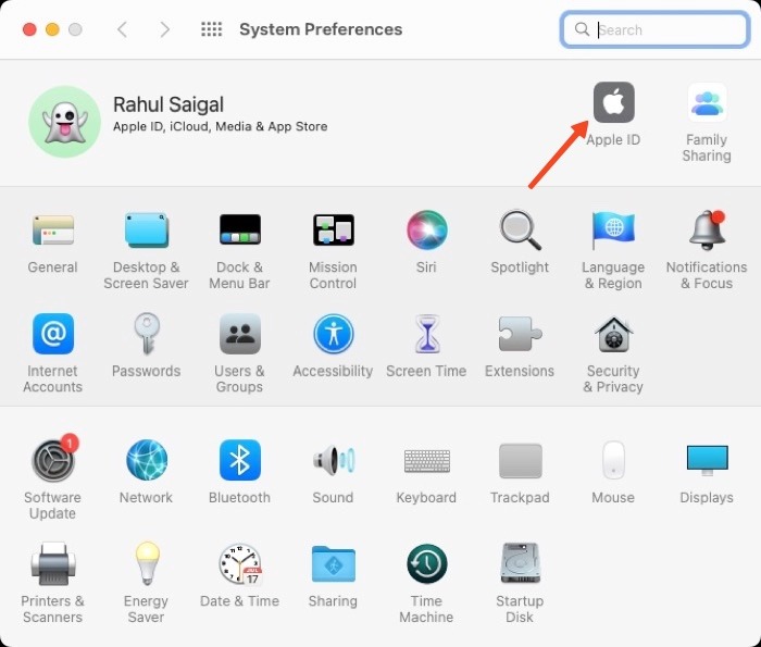 Click Appleid In System Preferences