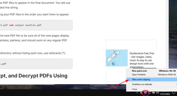 Click Take Screen Clipping From Windows Taskbar 1