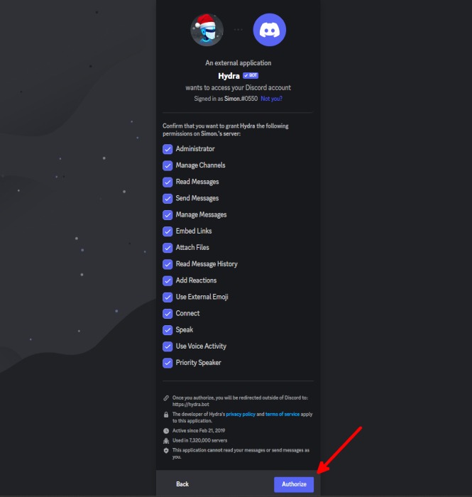 Discord How To Add Hydra Bot Authorize Hydra Bot