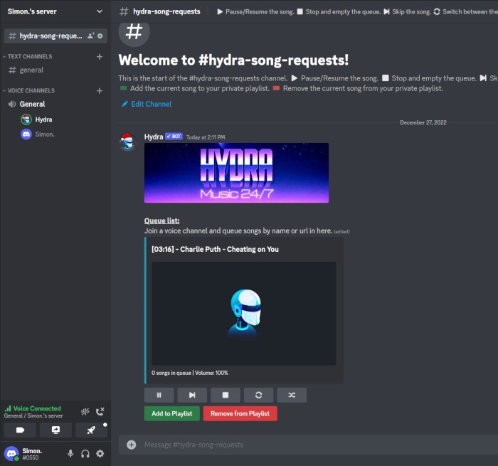 Discord How To Add Hydra Bot Song Request Played