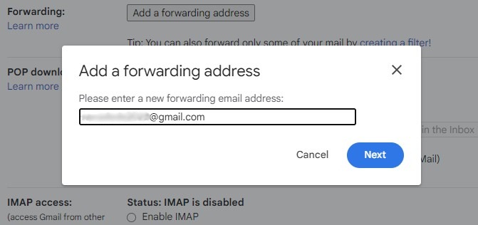 Gmail Web Settings Forwarding Add Address
