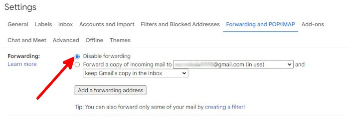 Gmail Web Settings Forwarding Disable
