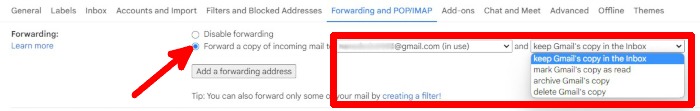 Gmail Web Settings Forwarding On