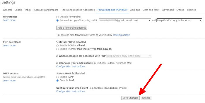 Gmail Web Settings Forwarding Save