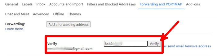 Gmail Web Settings Forwarding Verification Code