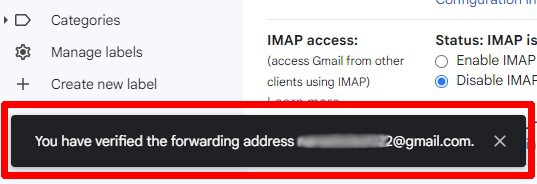 Gmail Web Settings Forwarding Verified