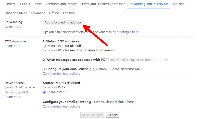 Gmail Web Settings Forwarding