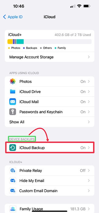 Icloud Backup Menu Iphone