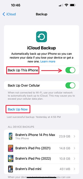 Iphone Backup Now Button