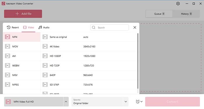 Ice Cream Video Converter Choose Video Format