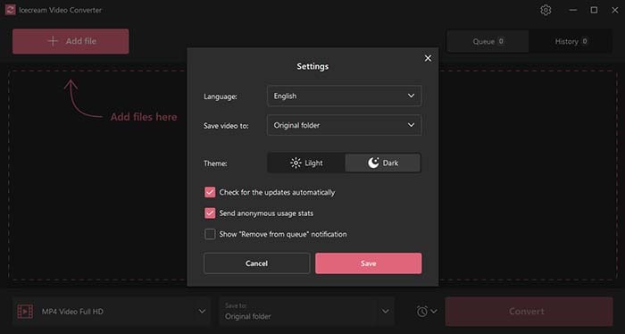 Ice Cream Video Converter Dark Mode