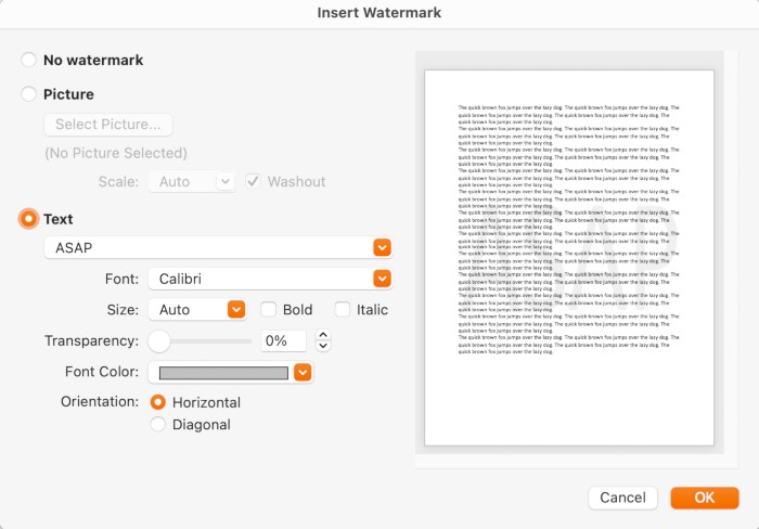 Microsoft Word Insert Watermark