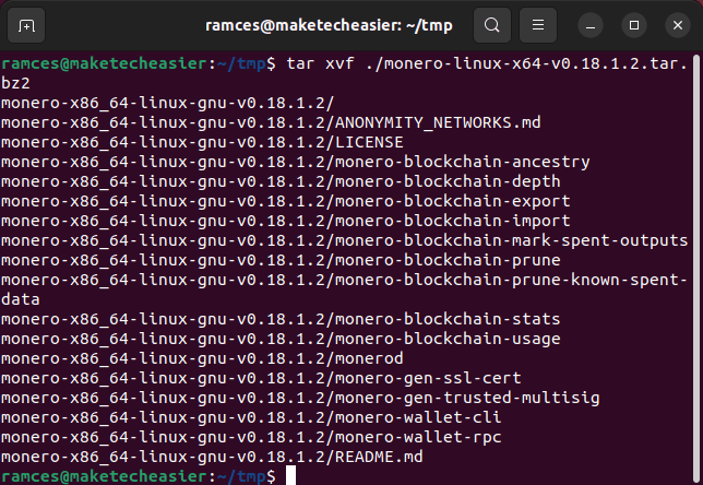 Monero Node Tor Linux 05 Unpacking Node
